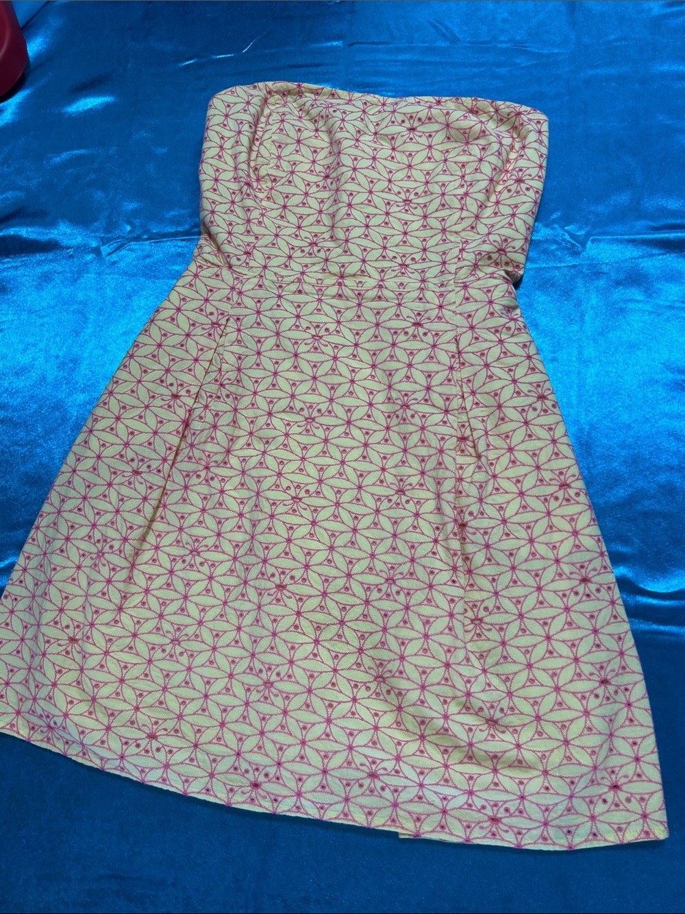 Lilly Pulitzer Strapless Cream Dress with Pink Geometric Print